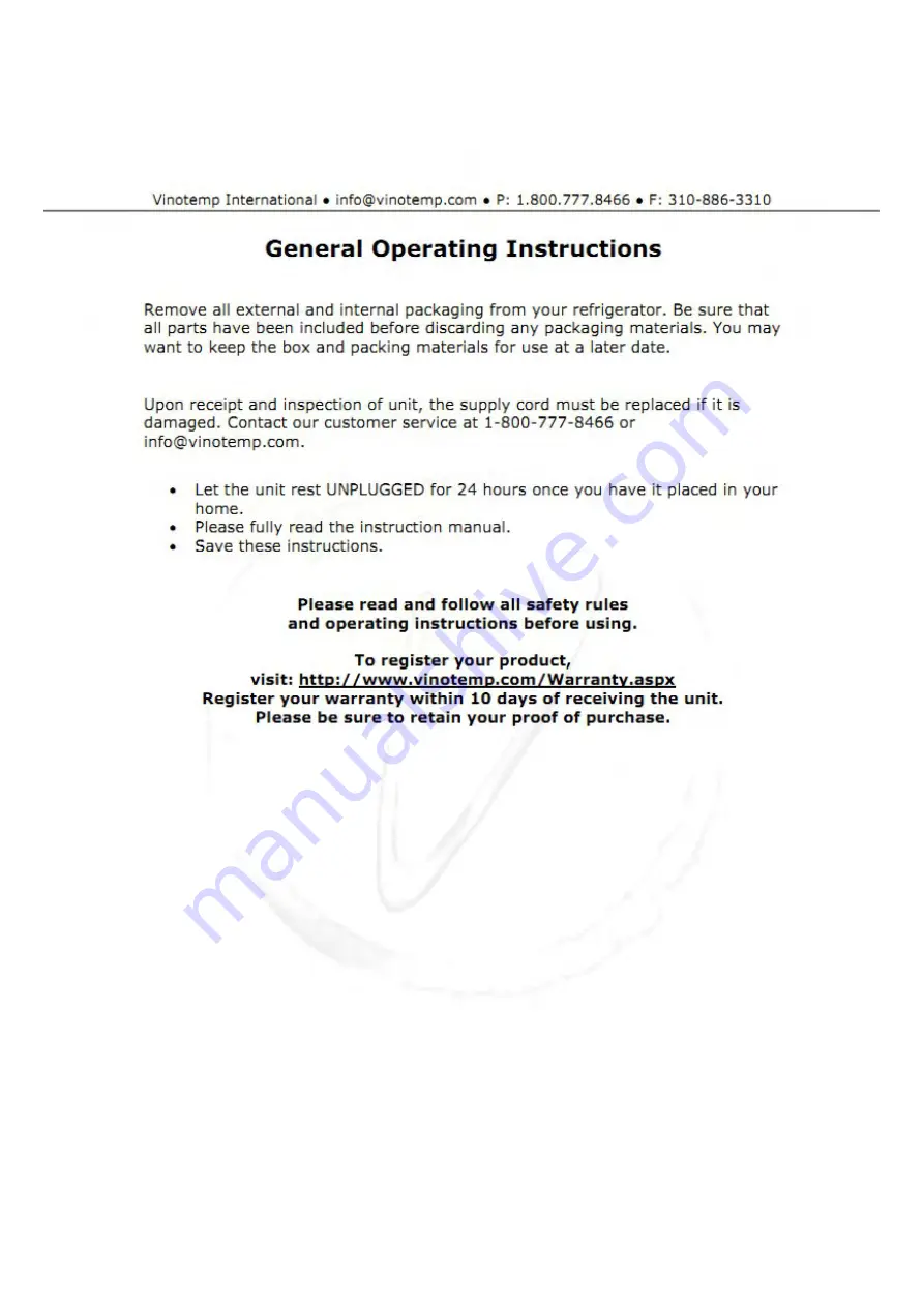 Vinotemp VT-DSODREF Manual Download Page 4