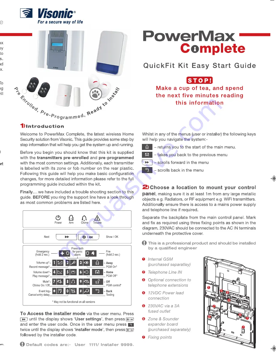 Visonic PowerMax Complete Скачать руководство пользователя страница 1