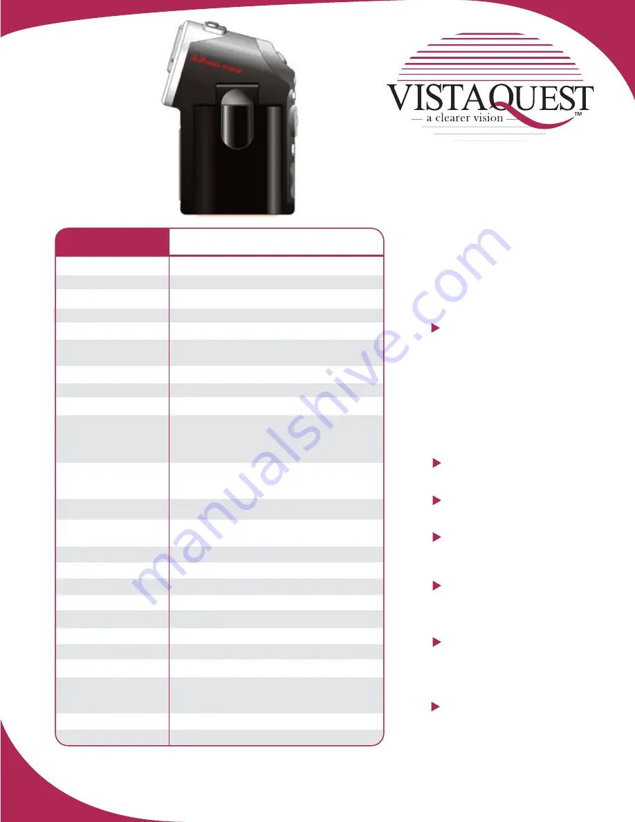 VistaQuest VQ DV5 Specification Sheet Download Page 1