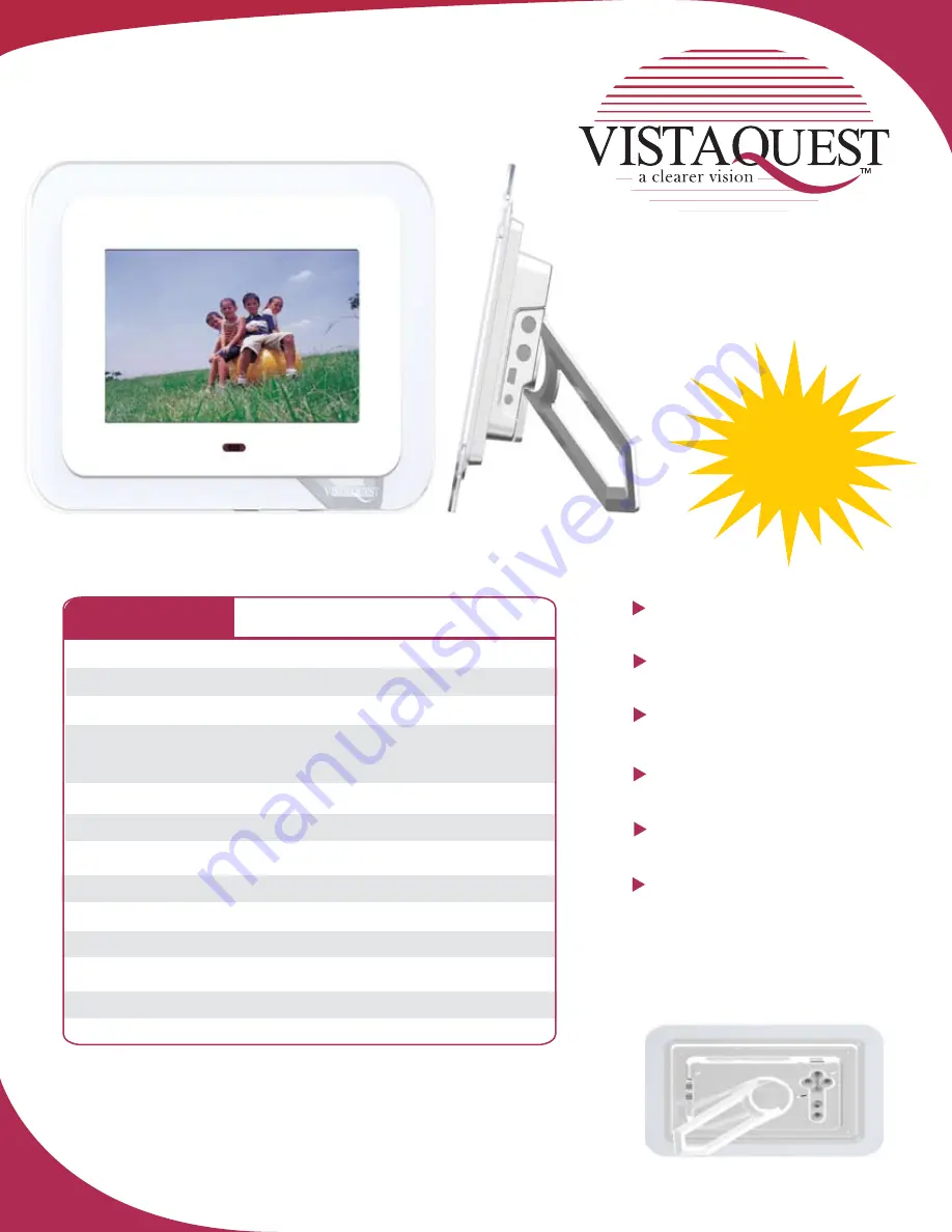 VistaQuest VQ PictureView Specifications Download Page 1