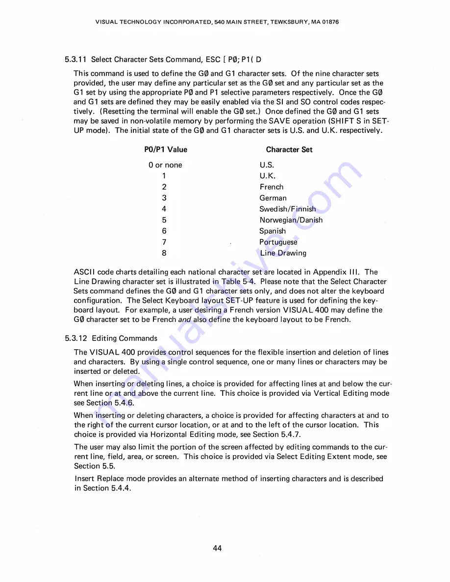 Visual Technology VISUAL 400 Reference Manual Download Page 54