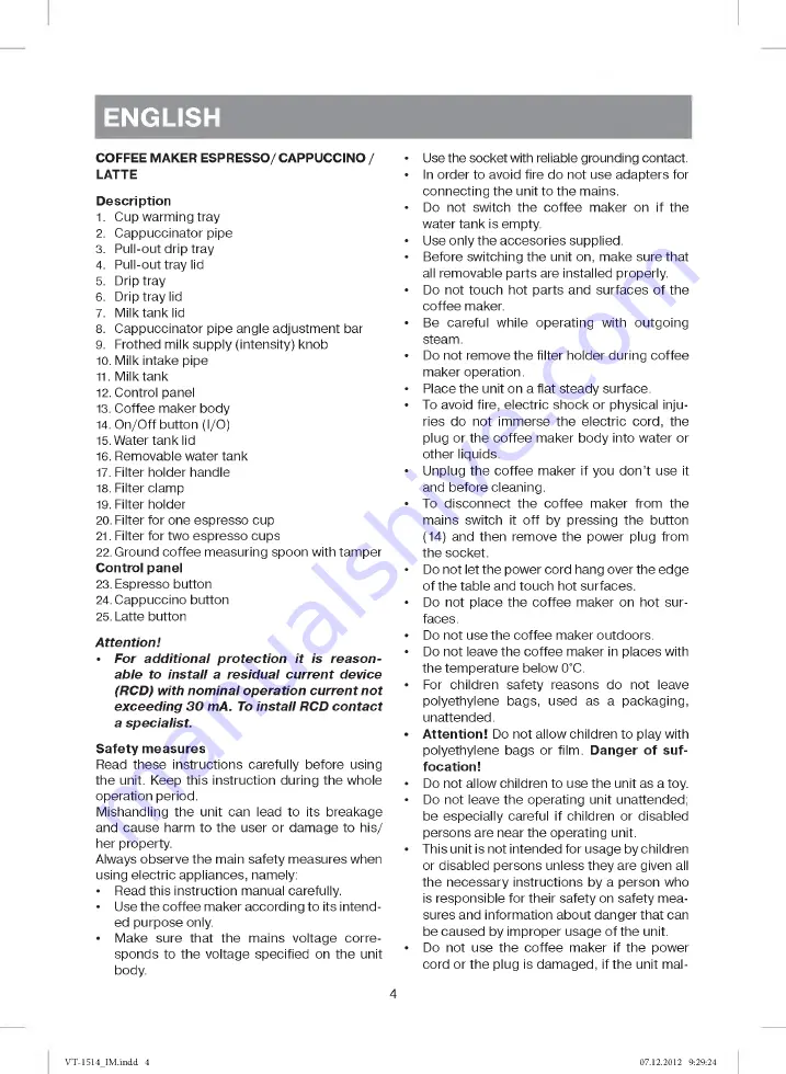 Vitek VT-1514 BK Manual Instruction Download Page 4