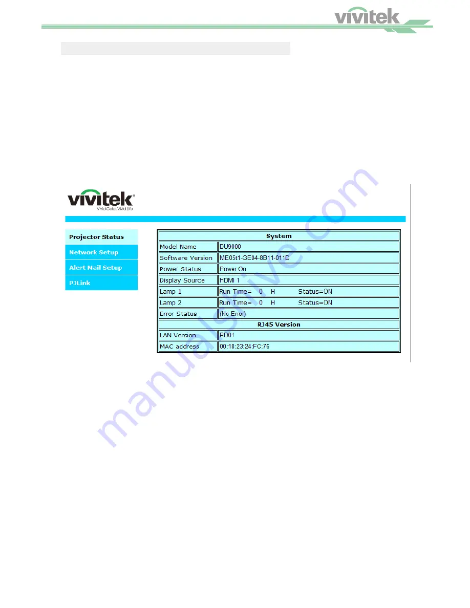 Vivitek DU9000 User Manual Download Page 56