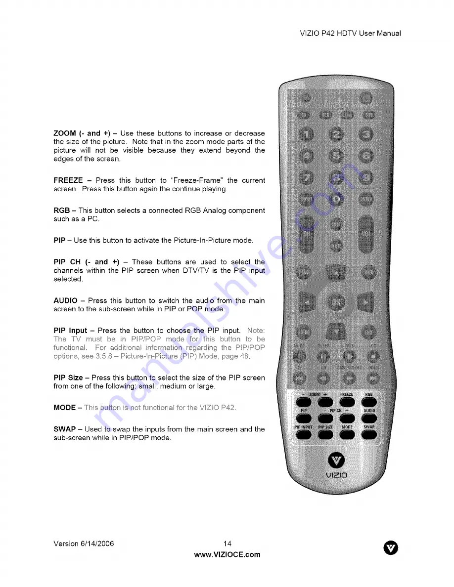 Vizio P42HDTV User Manual Download Page 14