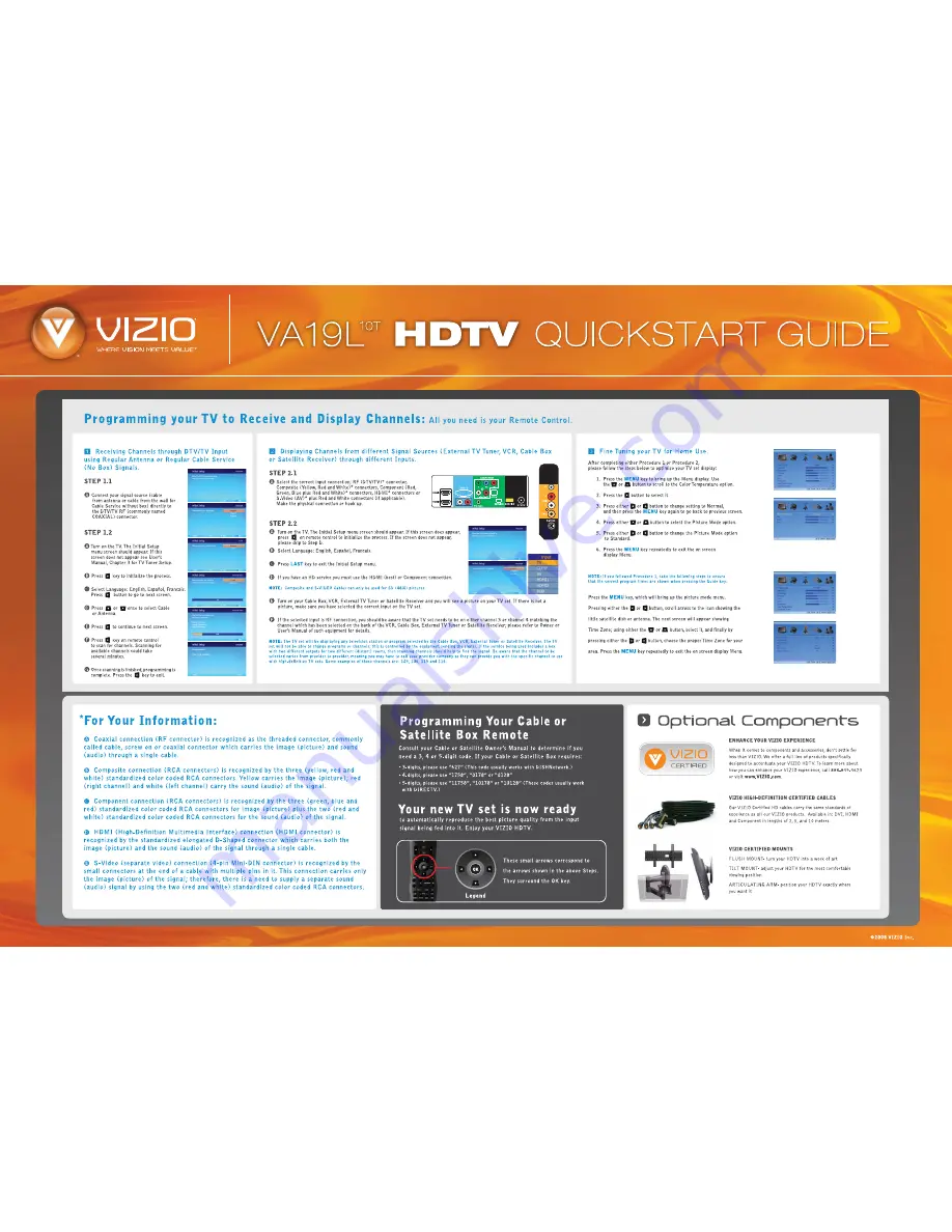 Vizio VA19L10T Quick Start Manual Download Page 2