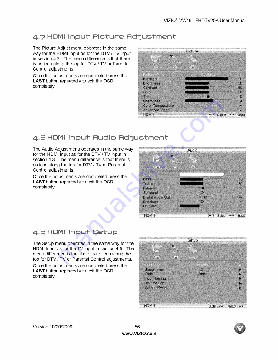 Vizio VW46LFHDTV20A User Manual Download Page 56