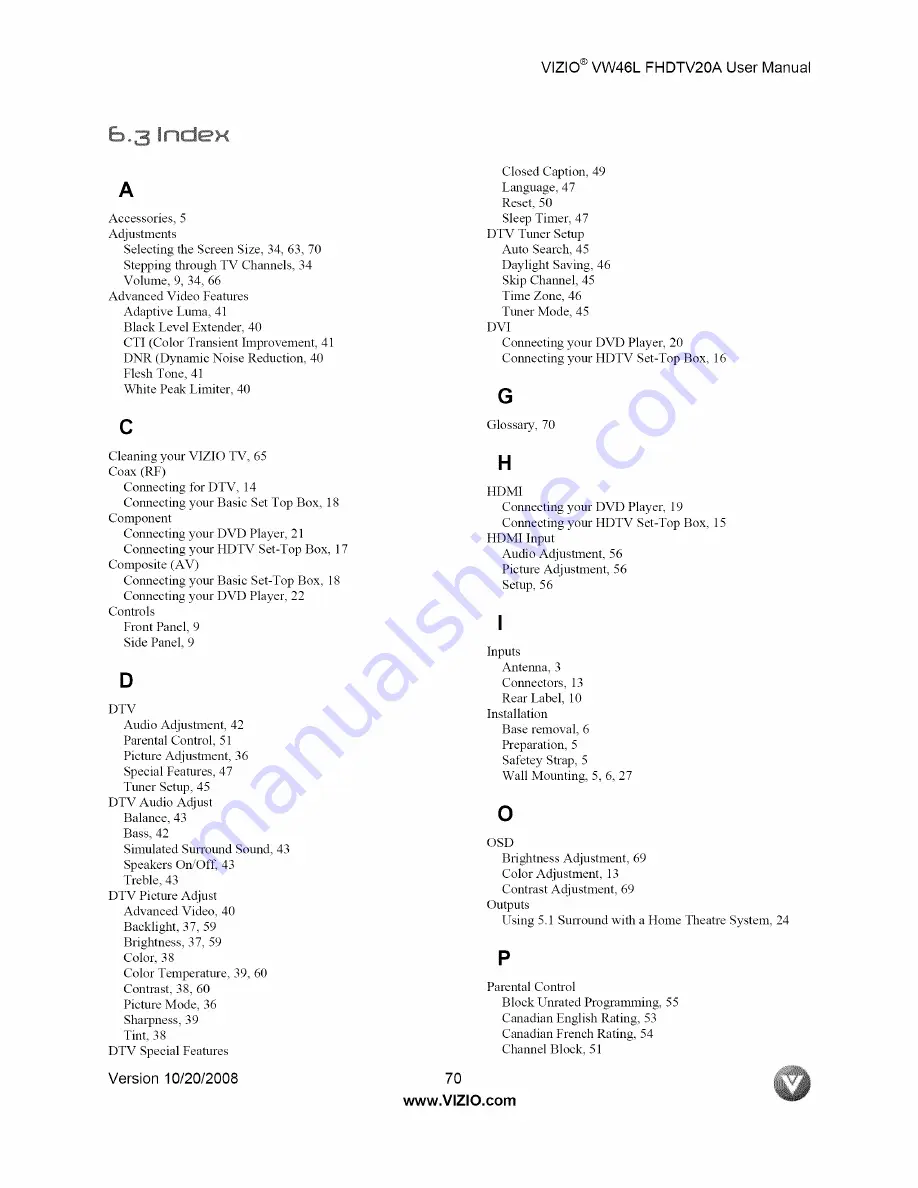 Vizio VW46LFHDTV20A User Manual Download Page 70