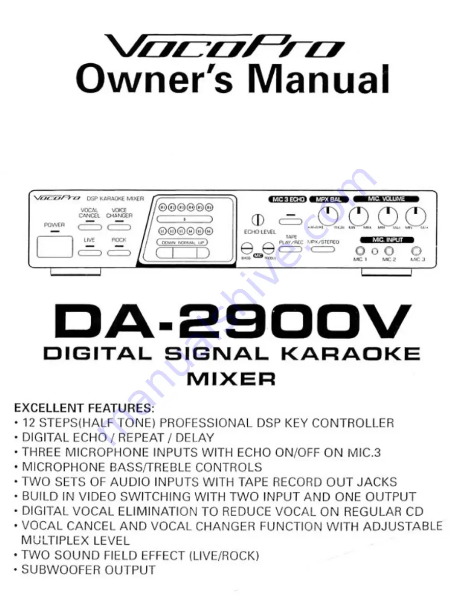 VocoPro DA-2900V Owner'S Manual Download Page 1