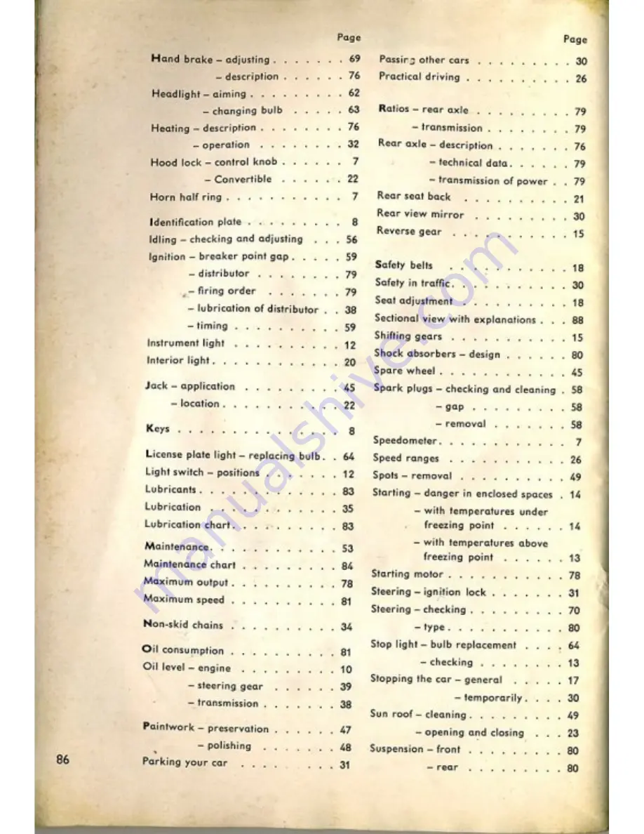 Volkswagen Type II Transporter 1200 Series Instruction Manual Download Page 88