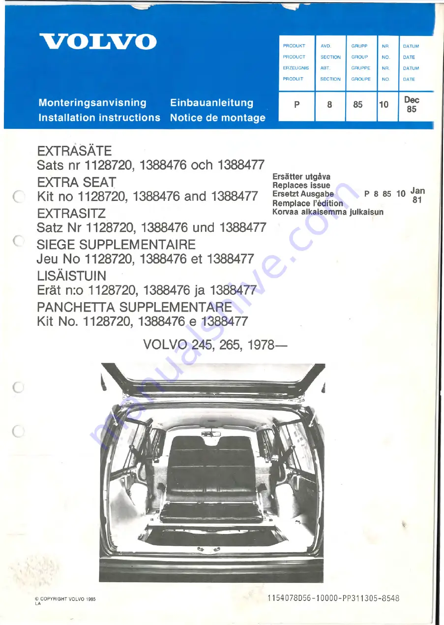 Volvo 1128720 Installation Instructions Manual Download Page 1