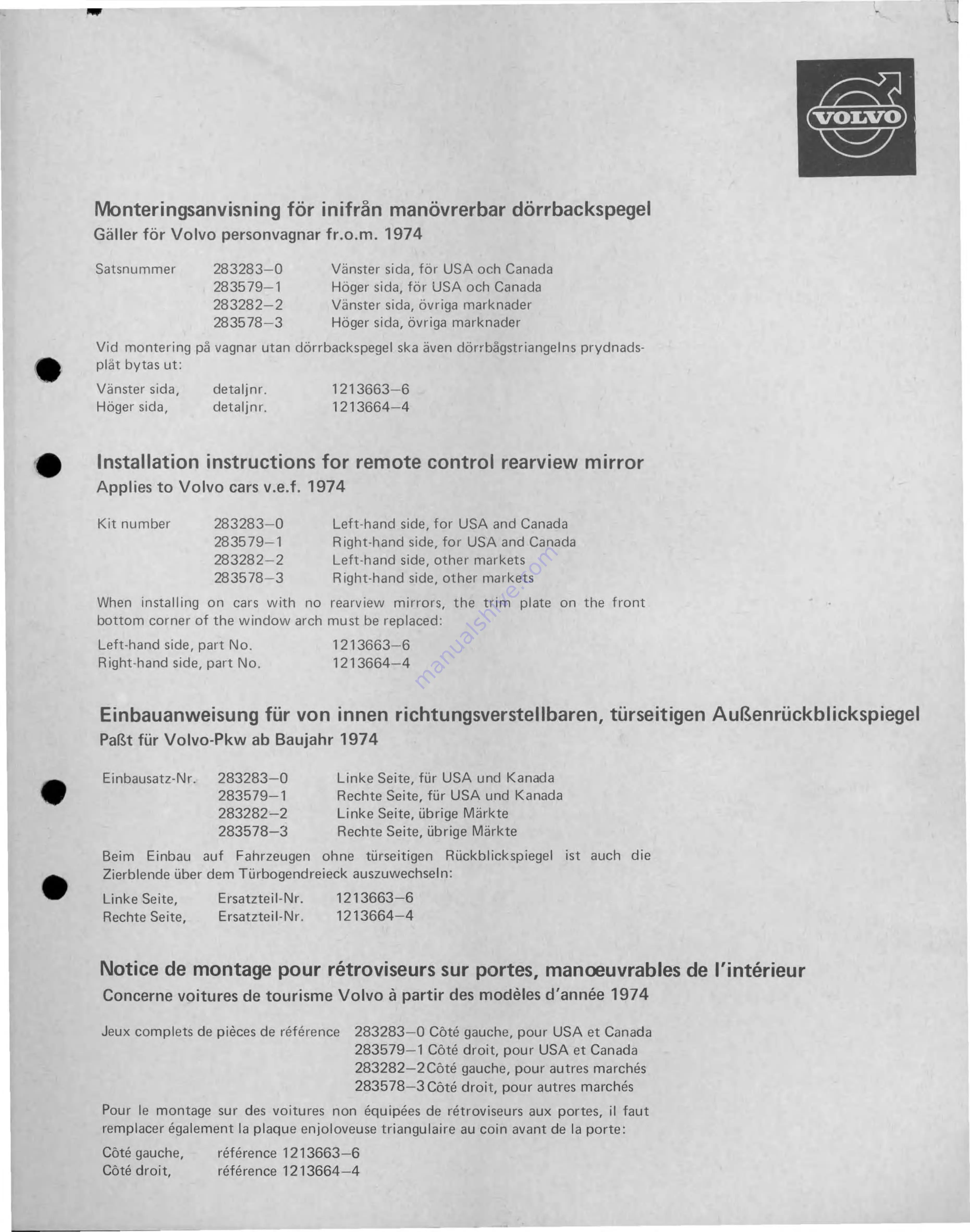 Volvo 283283-0 Installation Instructions Download Page 1