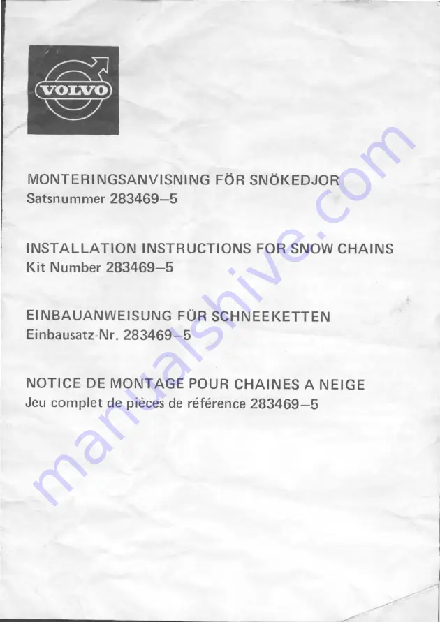 Volvo 283469-5 Installation Instructions Download Page 1