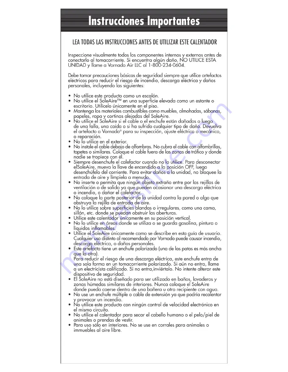 Vornado SoleAire (Spanish) Guia Del Propietario Download Page 2