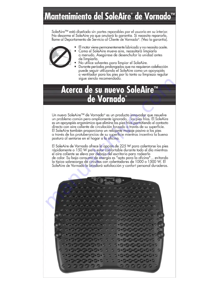 Vornado SoleAire (Spanish) Guia Del Propietario Download Page 3