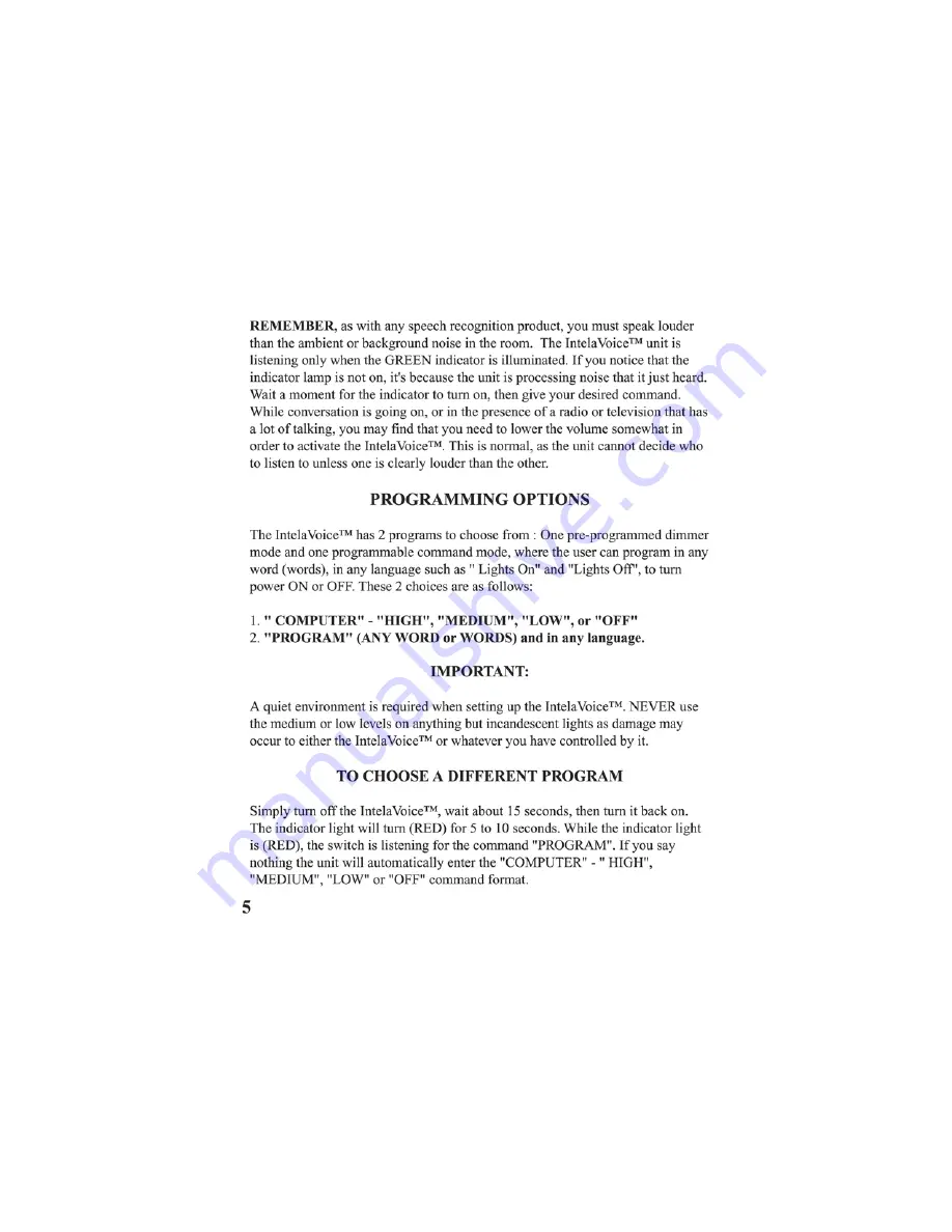 VOS IntelaVoice 98009 Instruction Manual Download Page 6