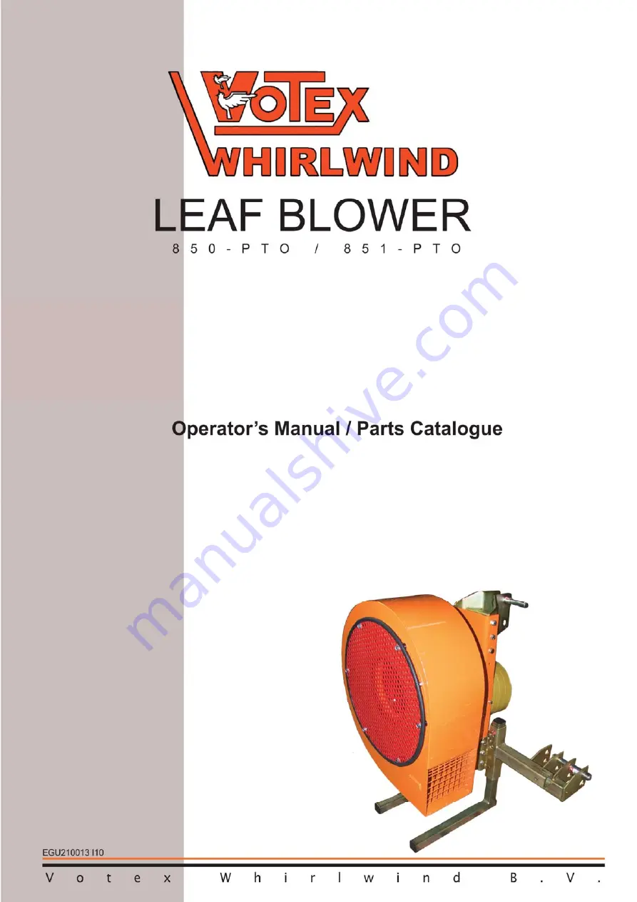 Votex WHIRLWIND 850-PTO Operator'S Manual / Parts Catalogue Download Page 37