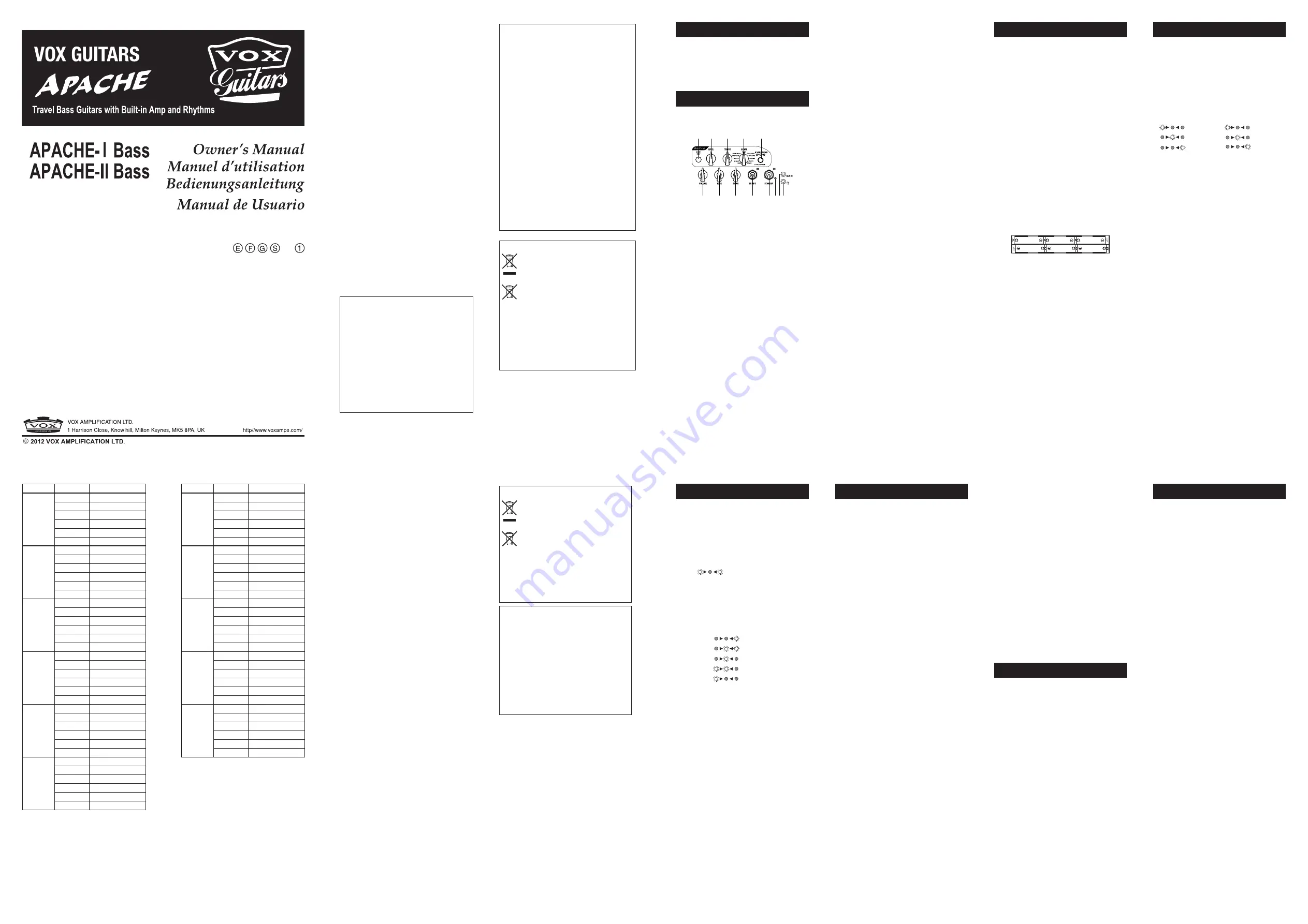 Vox APACHE-I Bass Скачать руководство пользователя страница 1