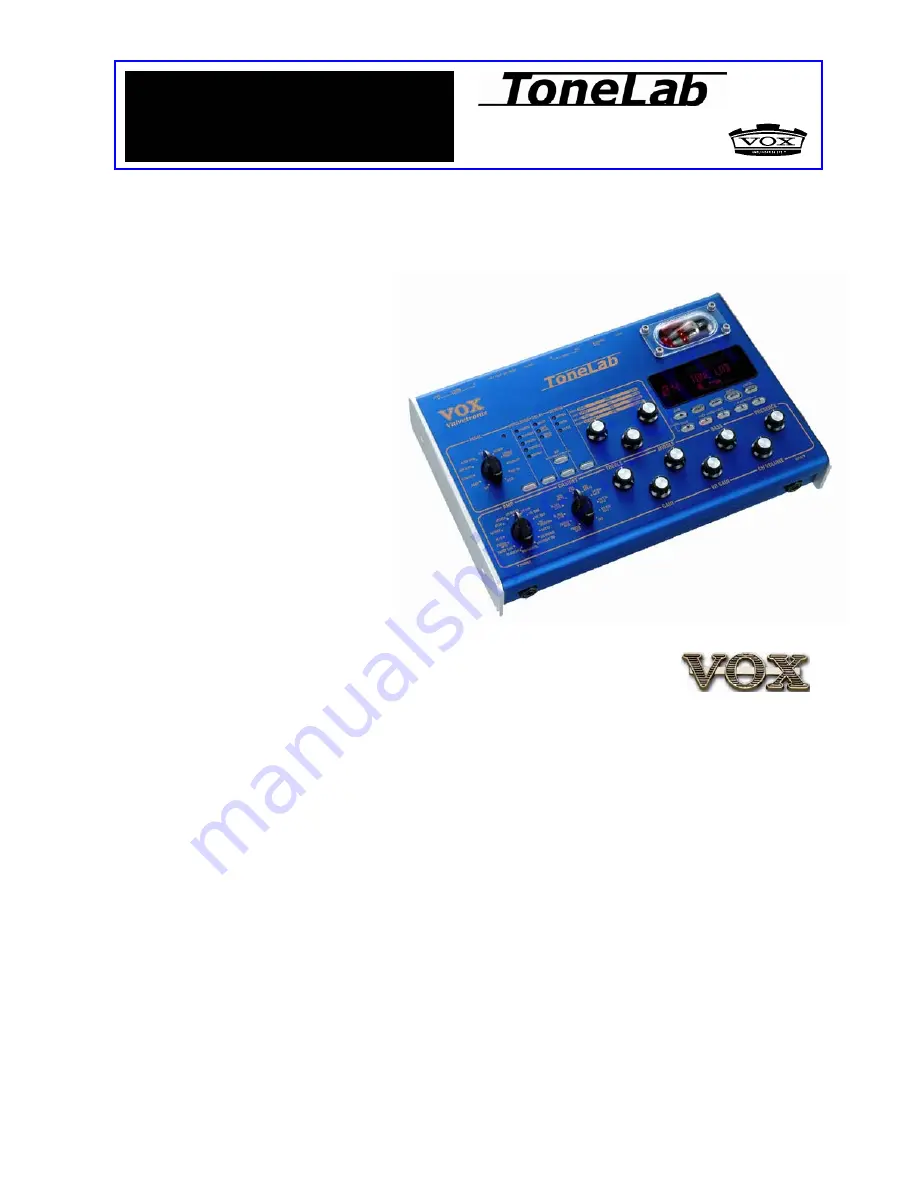 Vox Tonelab Start Manual Download Page 1