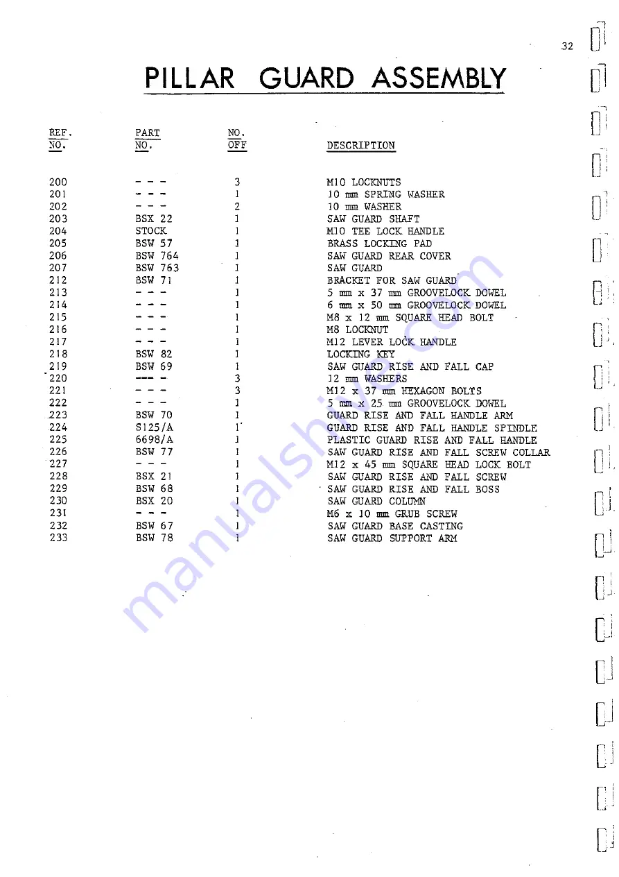 Wadkin BSW 26 inch Parts Manual Download Page 32