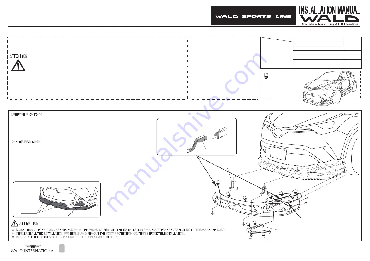 Wald SPORTS LINE C-HR ZYX10 Installation Manual Download Page 1