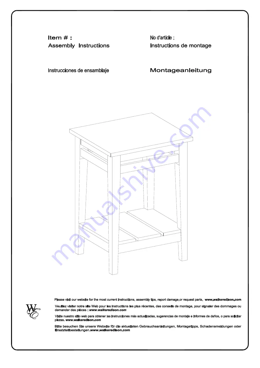 Walker Edison AF18PKRST Assembly Instructions Manual Download Page 1