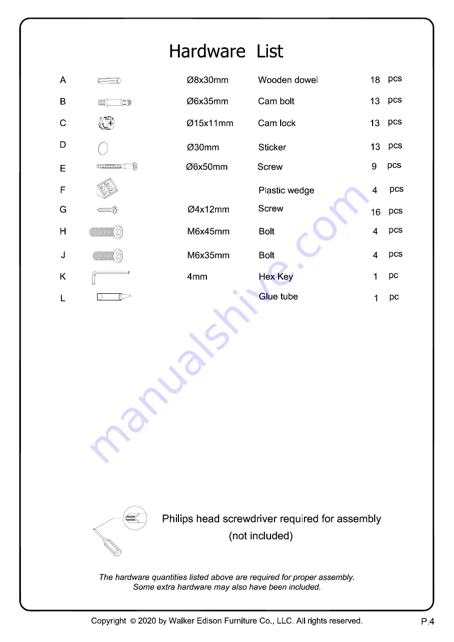 Walker Edison B44DIAZ Assembly Instructions Manual Download Page 4