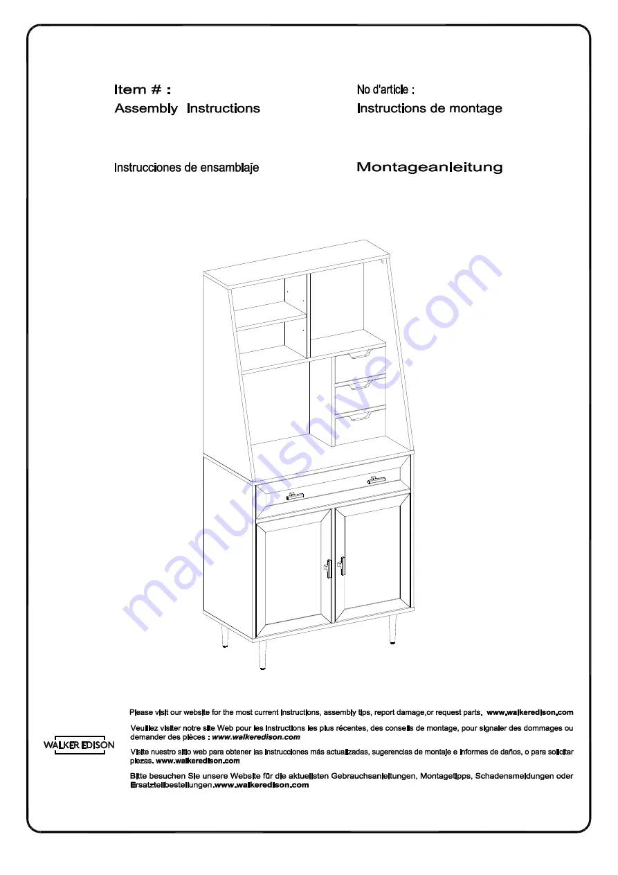 Walker Edison BS64BELHUT Assembly Instructions Manual Download Page 1