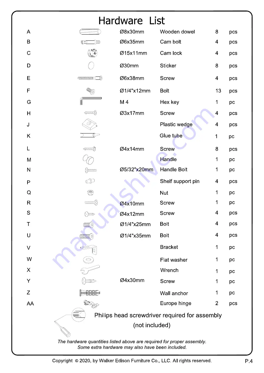 Walker Edison BS64LAN1D Assembly Instructions Manual Download Page 4