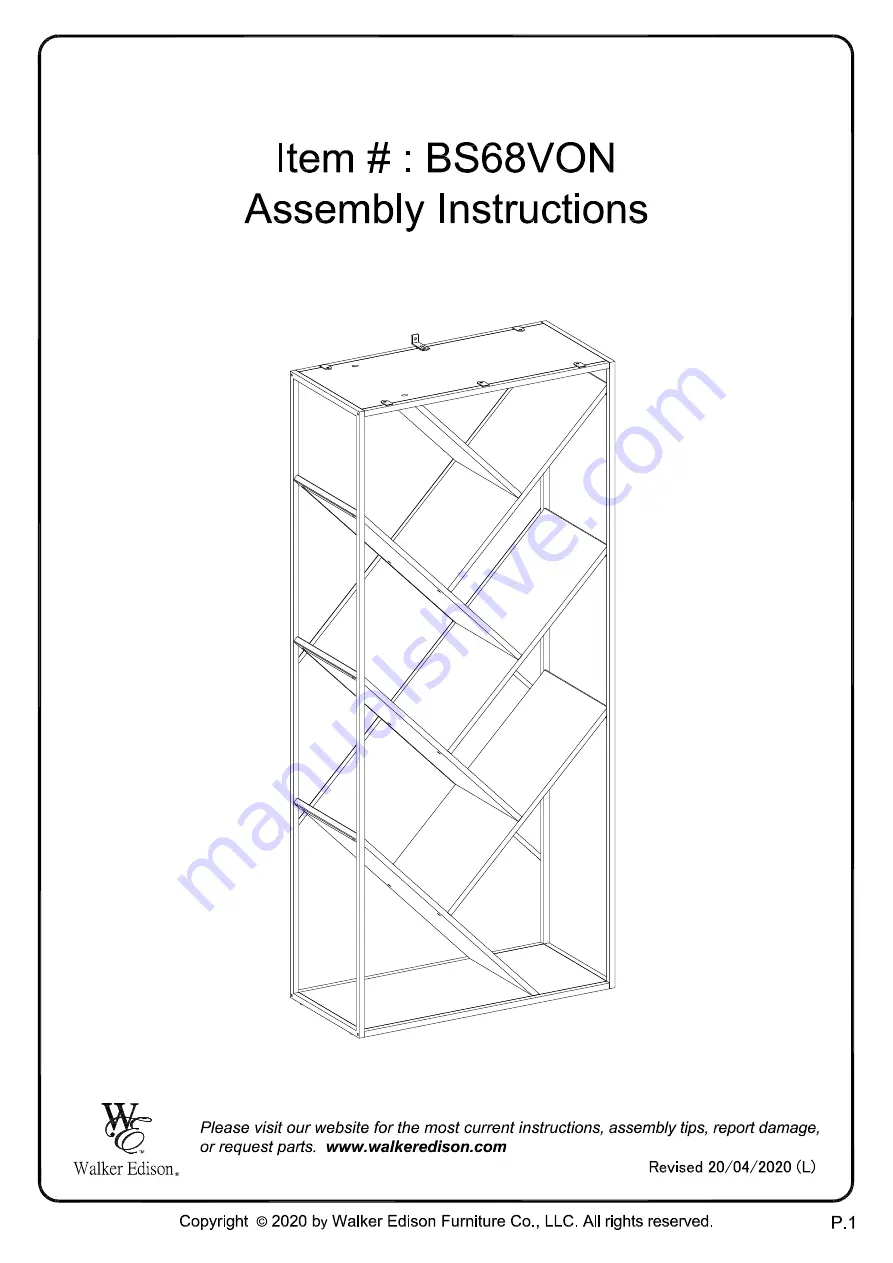 Walker Edison BS68VON Assembly Instructions Manual Download Page 1