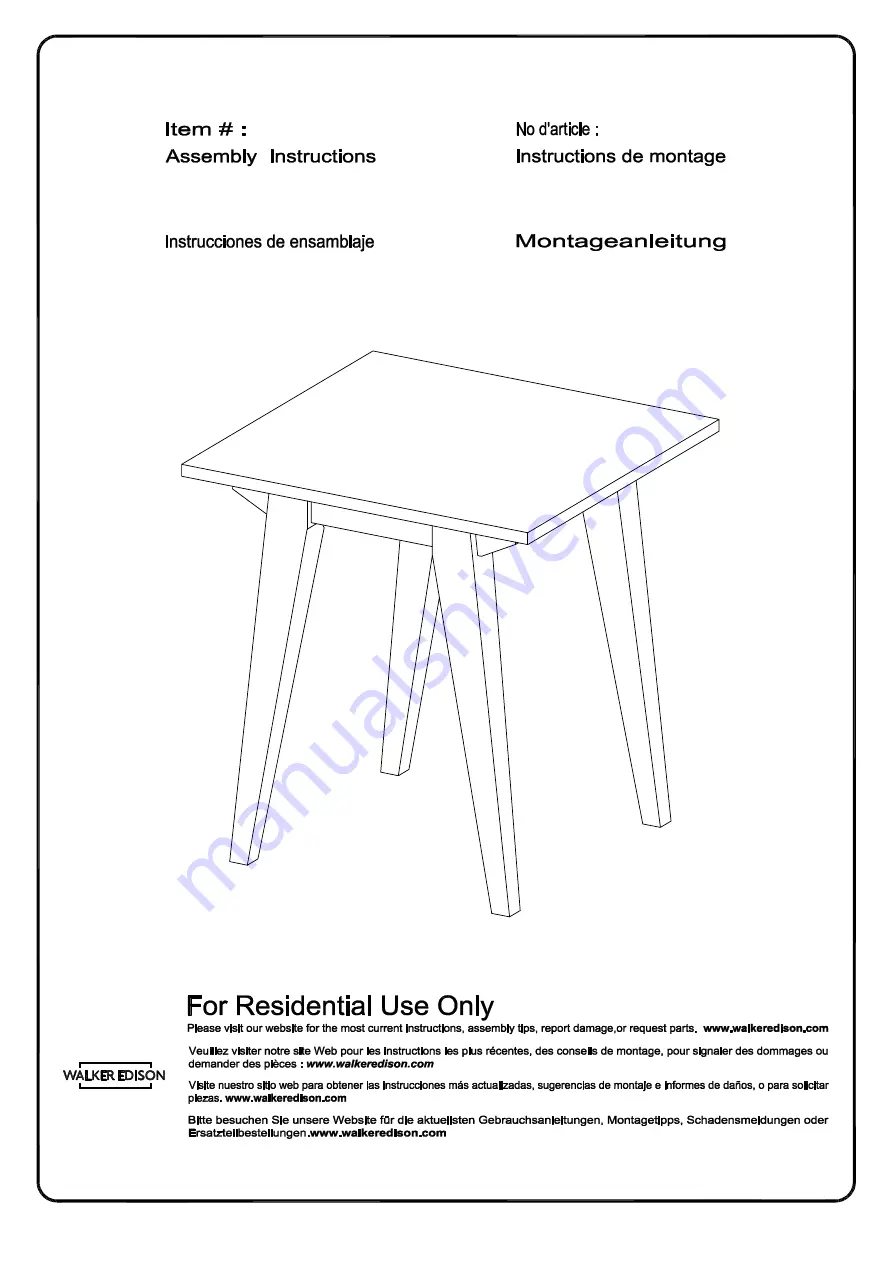 Walker Edison KOCL8K Assembly Instructions Manual Download Page 1