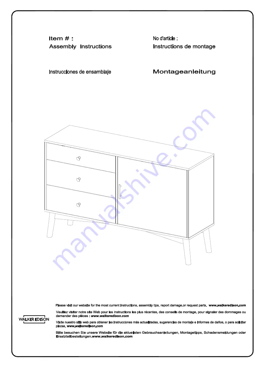 Walker Edison Mid-Century AH52CMC Assembly Instructions Manual Download Page 1