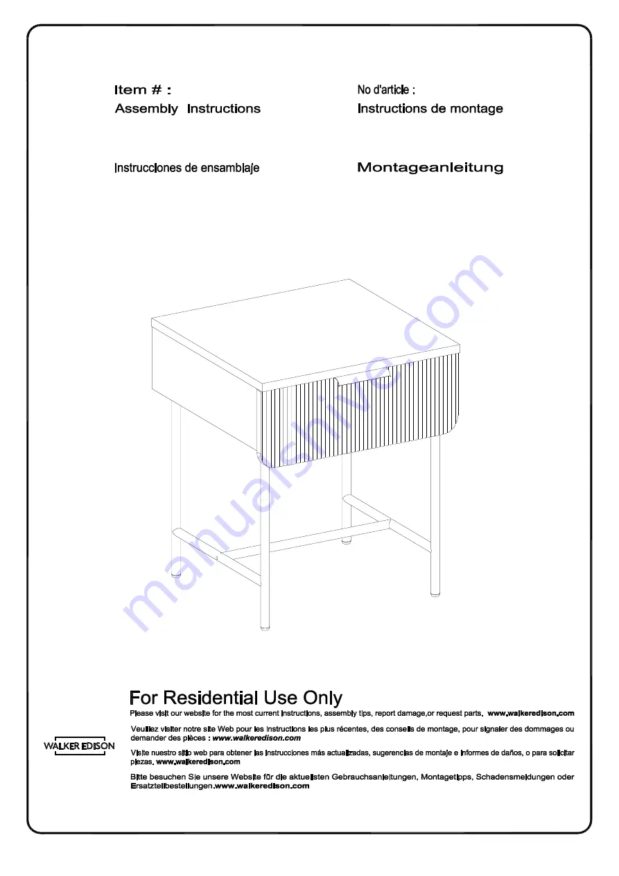 Walker Edison REEL8K Assembly Instructions Manual Download Page 1