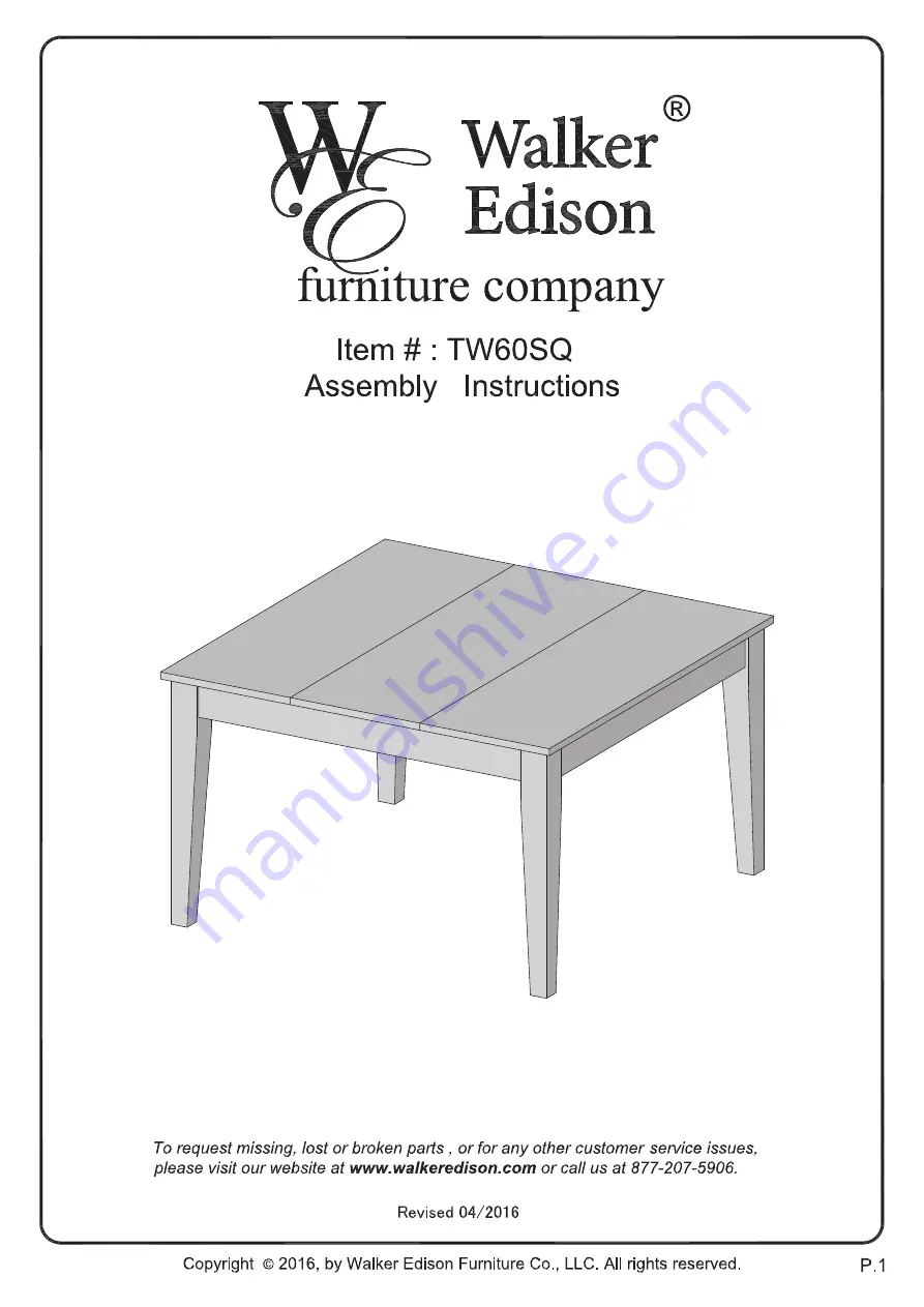 Walker Edison TW60SQ Assembly Instructions Manual Download Page 1