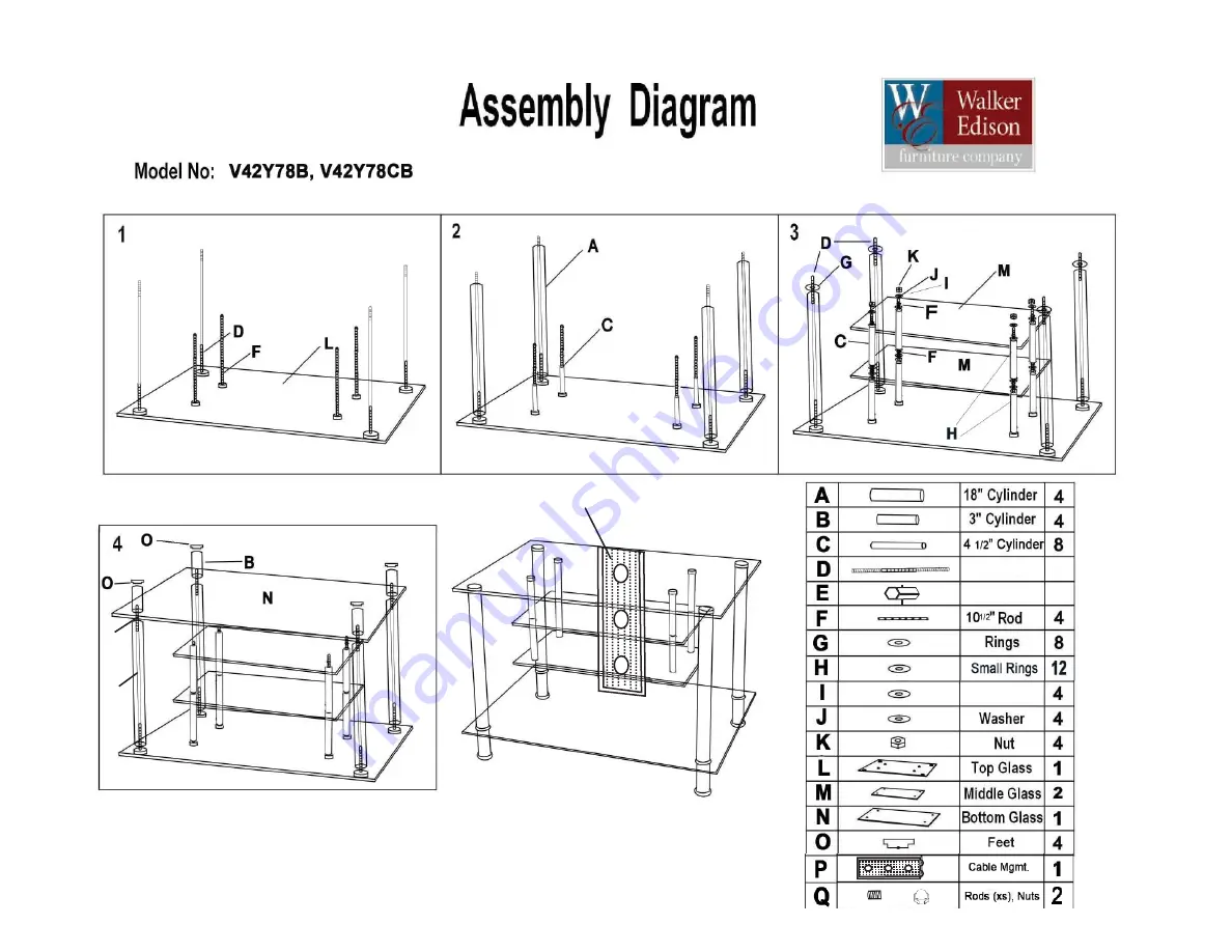 Walker Edison V42Y78B Assembly Diagram Download Page 1