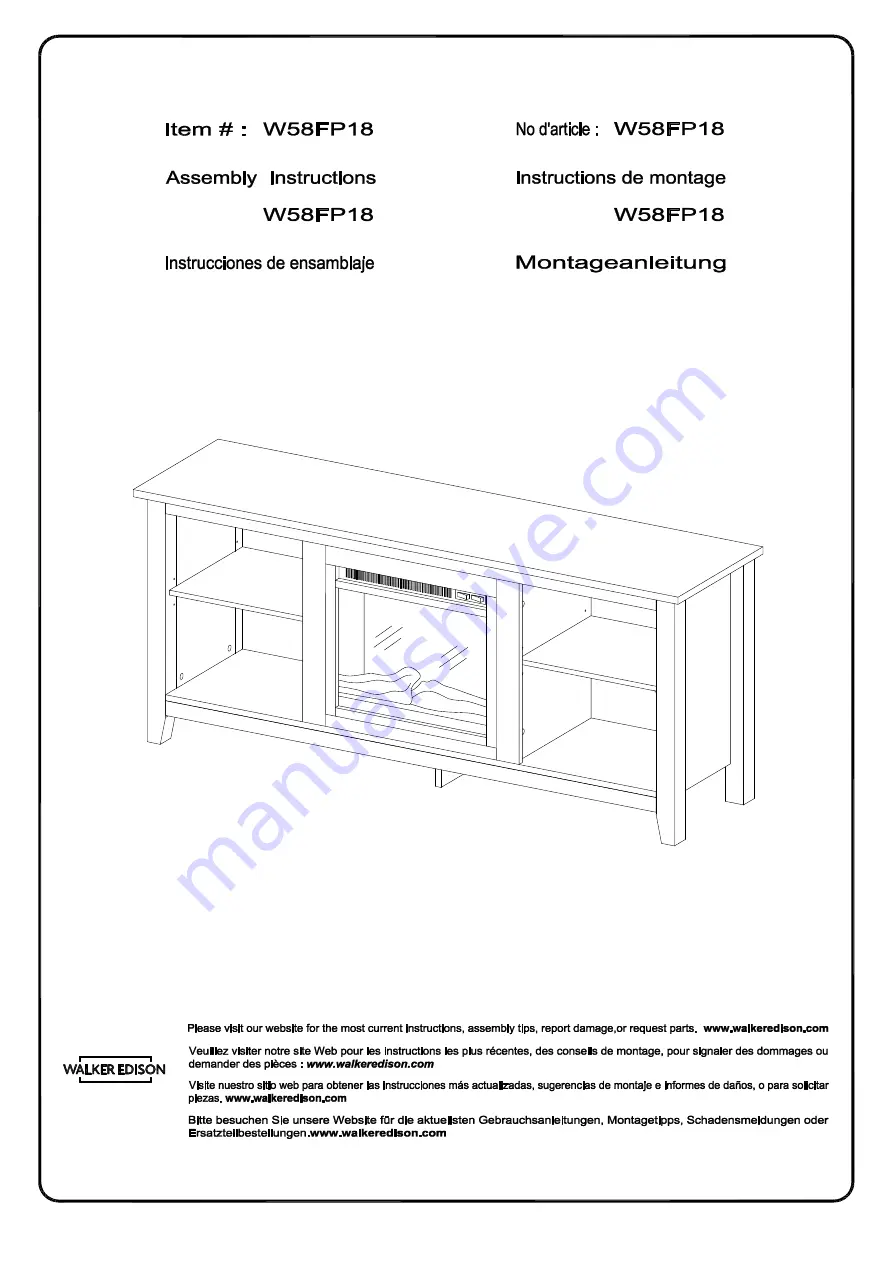 Walker Edison W58FP18 Assembly Instructions Manual Download Page 1