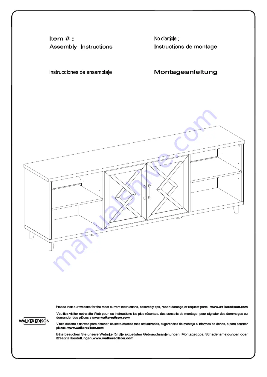 Walker Edison W70BLA2D Assembly Instructions Manual Download Page 1