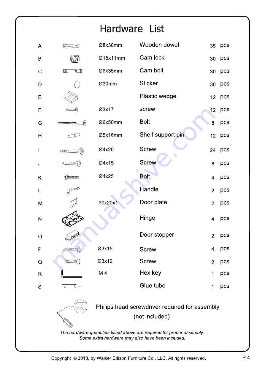 Walker Edison W70CS2D Assembly Instructions Manual Download Page 4