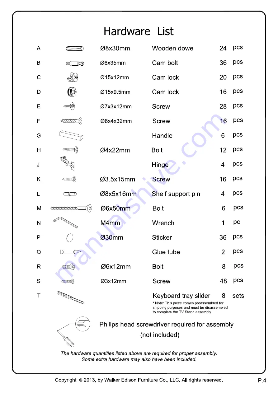 Walker Edison W70UBC22 Assembly Instructions Manual Download Page 4