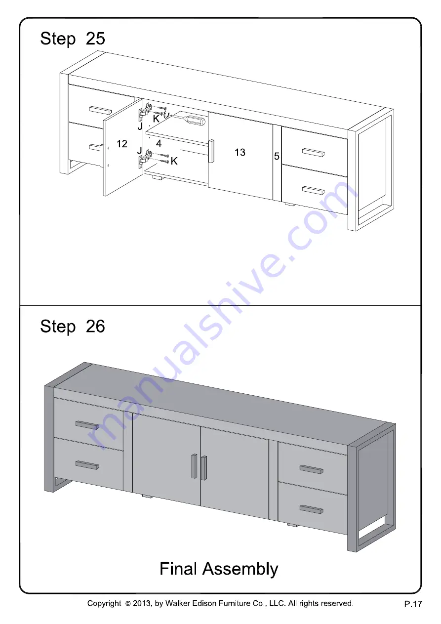 Walker Edison W70UBC22 Assembly Instructions Manual Download Page 17