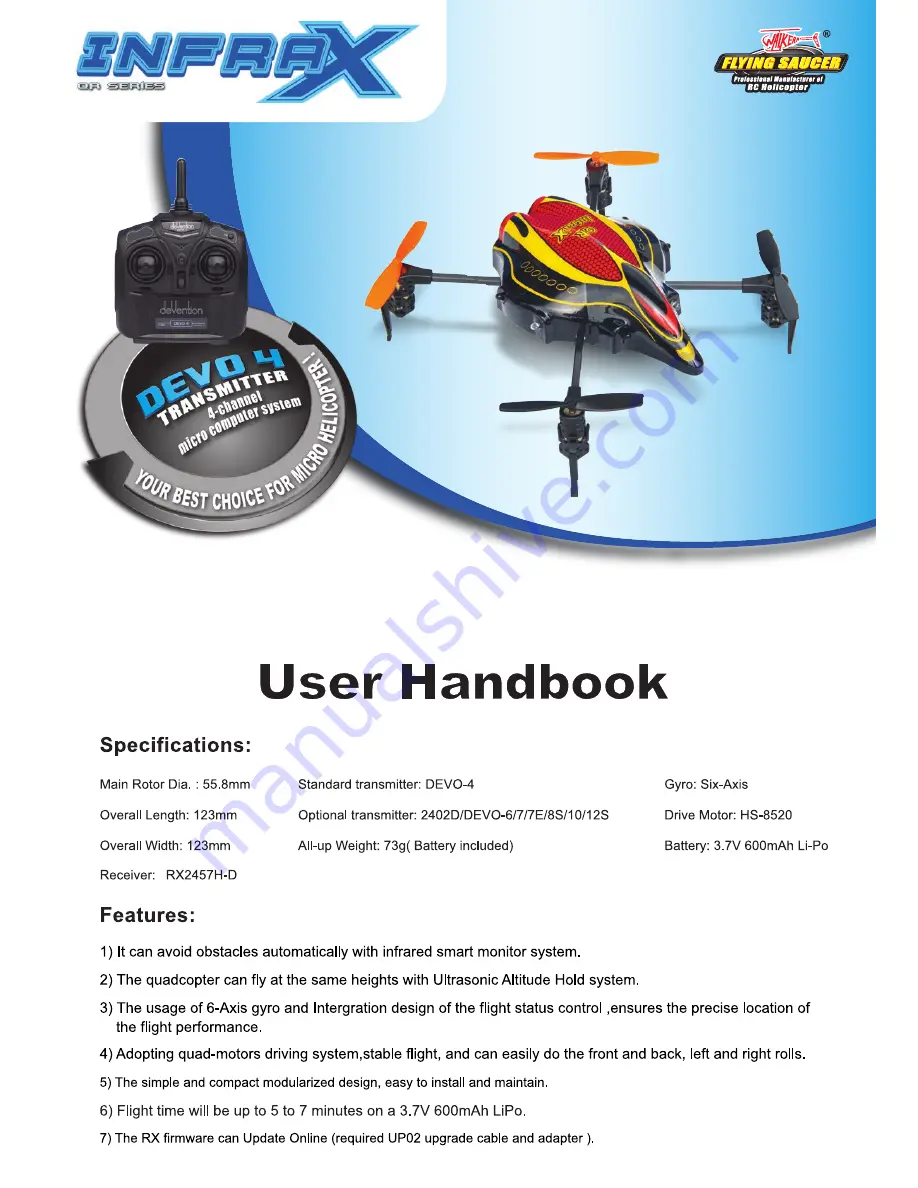 Walkera InfraX User Handbook Manual Download Page 1