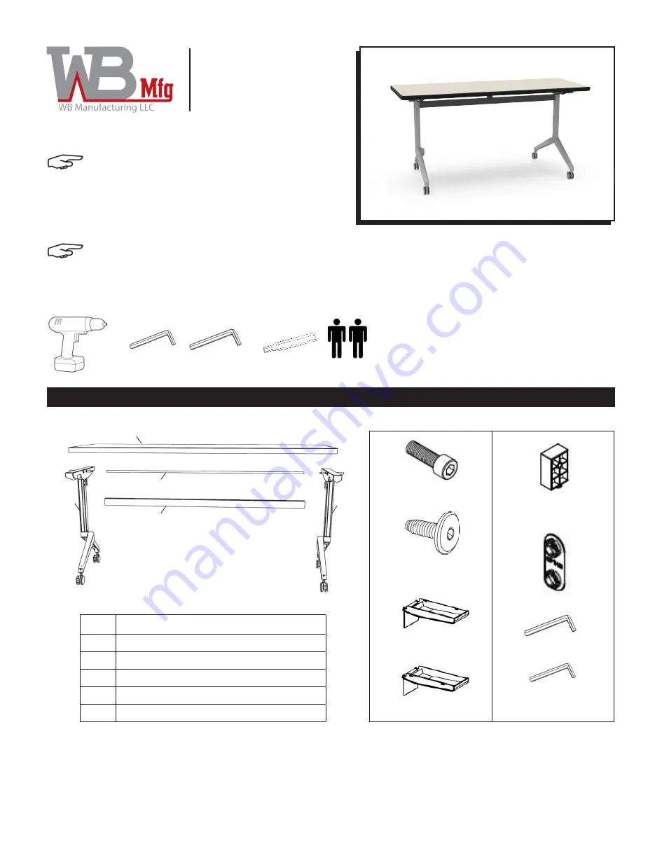 WB Mfg FLIP TOP RECTANGLE TABLE Скачать руководство пользователя страница 1