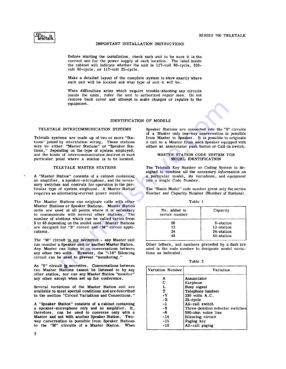 Webster Electric Teletalk 700 Series Installation Instructions Manual Download Page 2