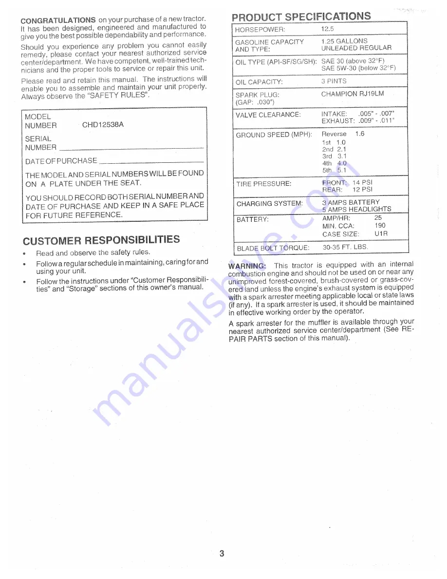 Weed Eater 159411 Owner'S Manual Download Page 3