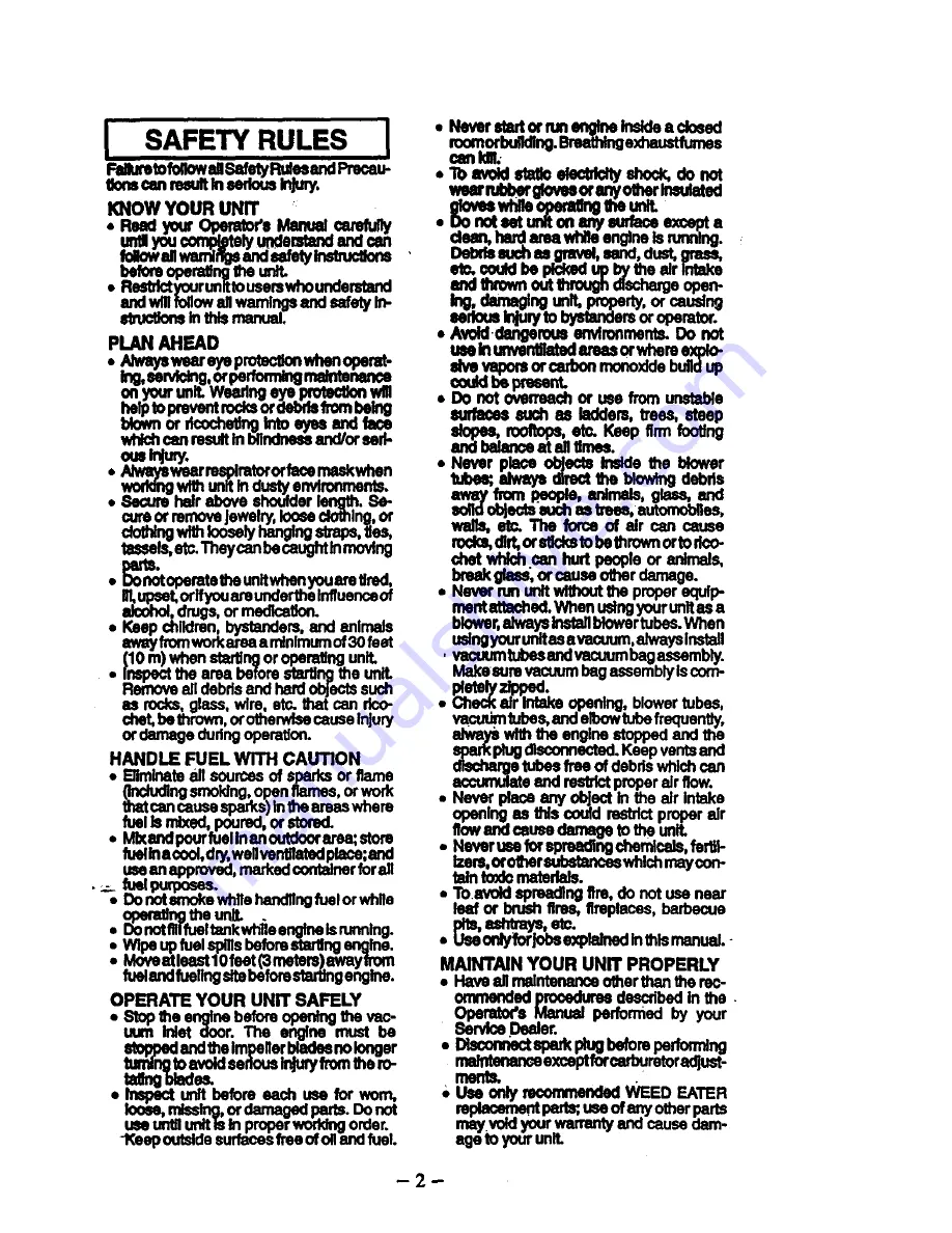 Weed Eater TWISTER MODELS Operator'S Manual Download Page 2