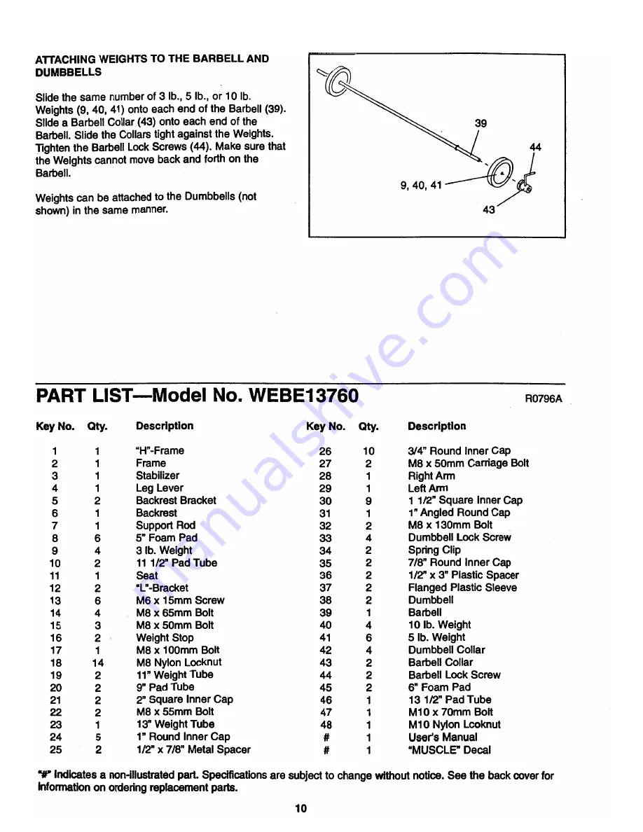 Weider 1382 Series User Manual Download Page 10