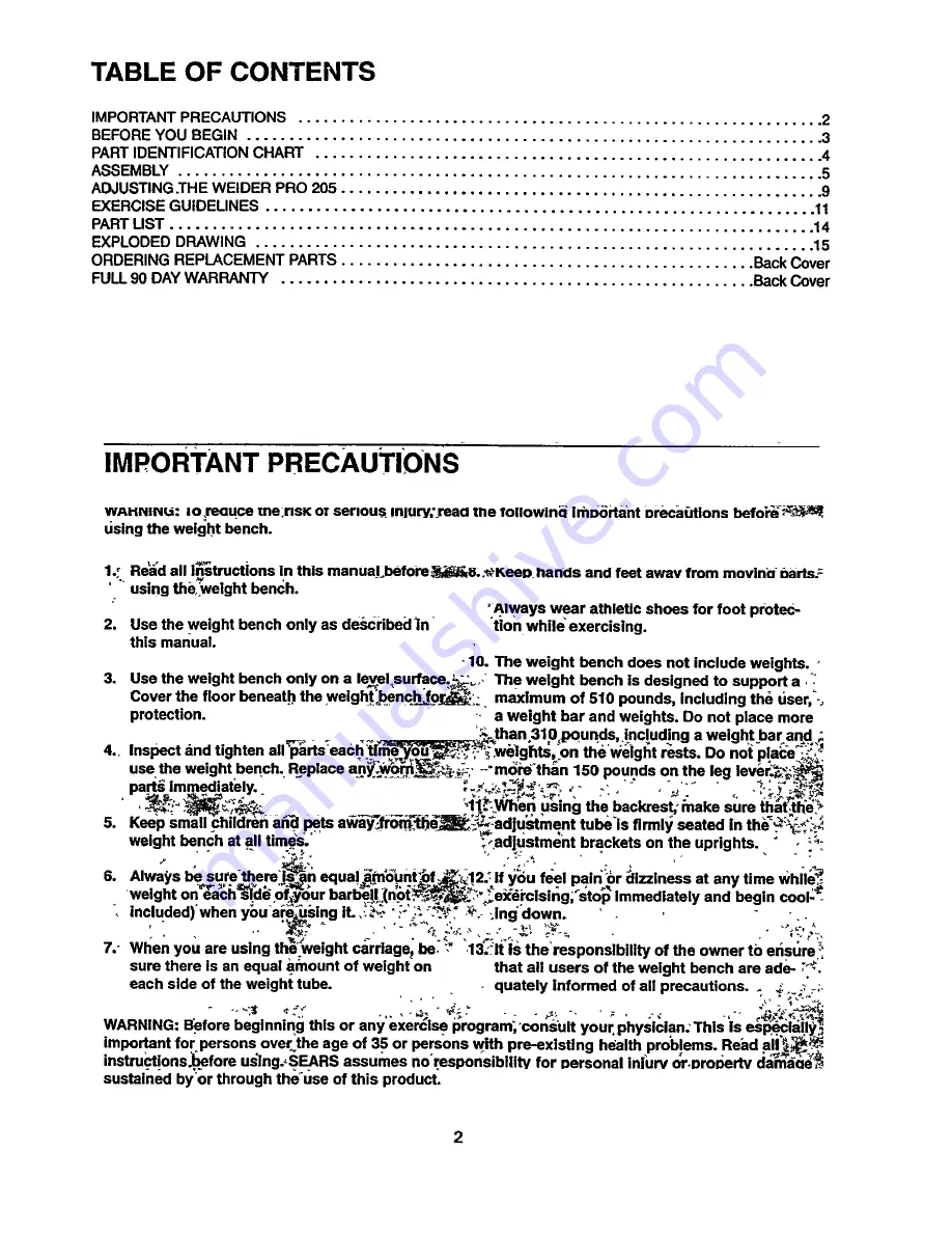 Weider 831.150360 User Manual Download Page 2