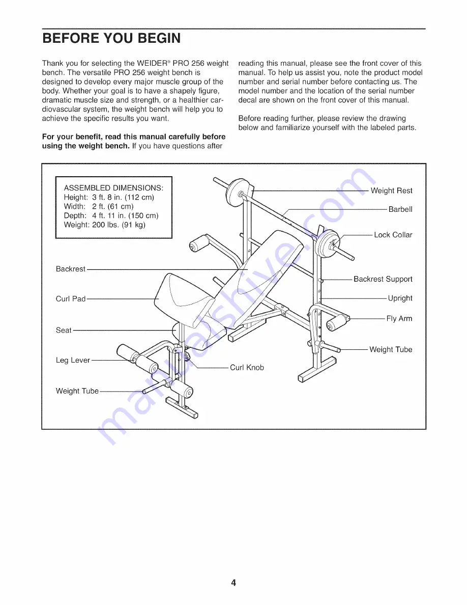 Weider Pro 256 Скачать руководство пользователя страница 4