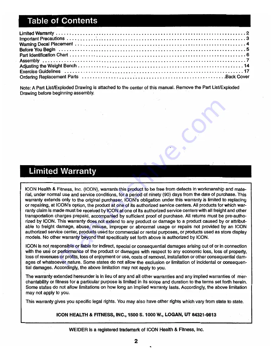 Weider Pro 318 Manual Download Page 2