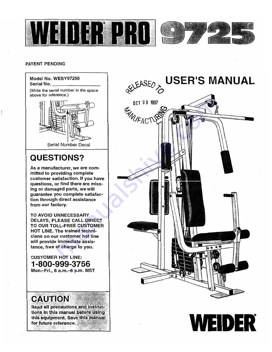 Weider Pro 9725 Скачать руководство пользователя страница 1