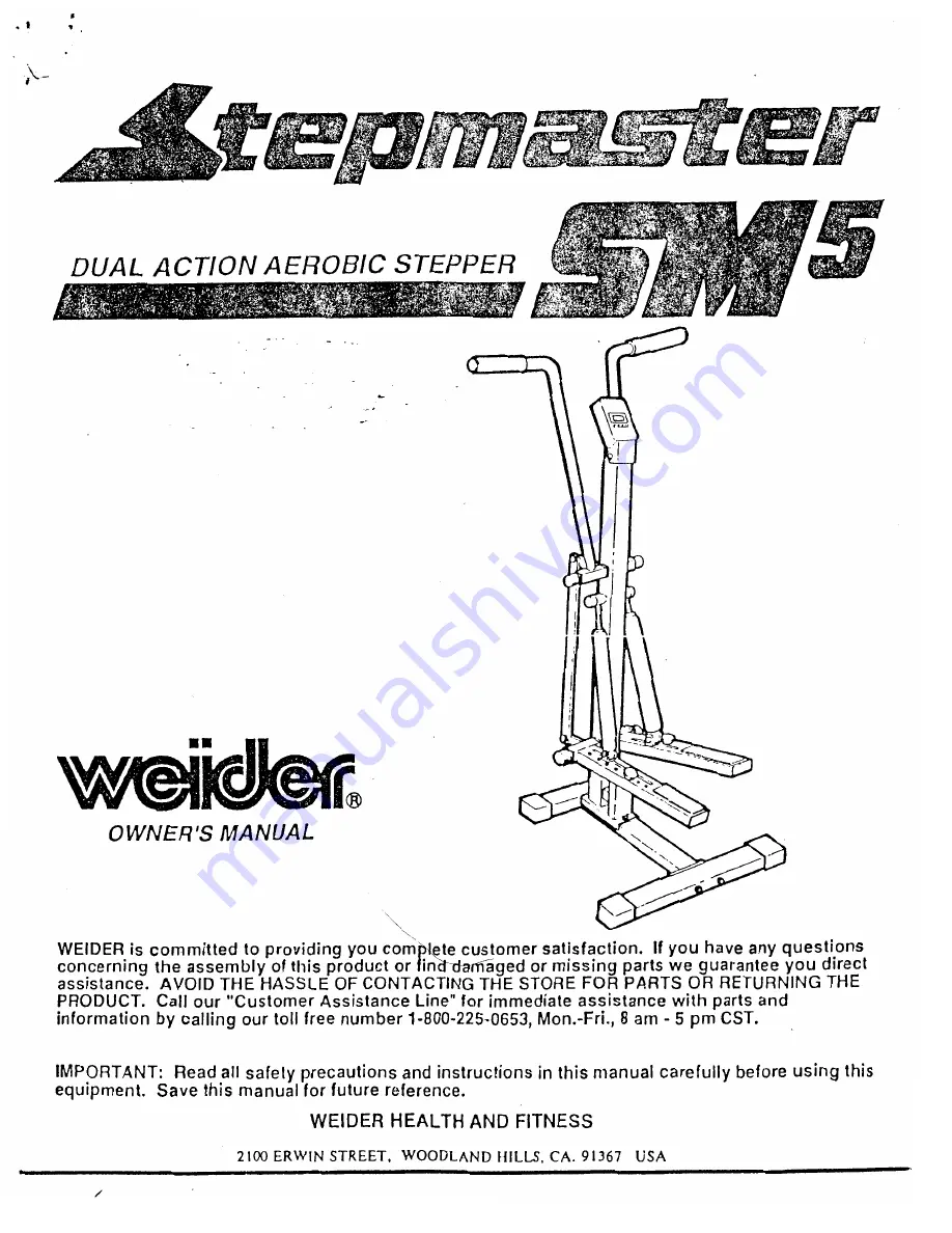 Weider Sm5 Stepmaster Dual Action Manual Download Page 1